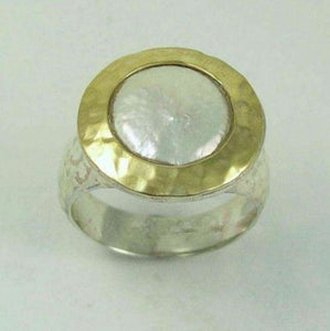 Pearl two-tone Sterling Silver Gold Ring - White fields forever R1235