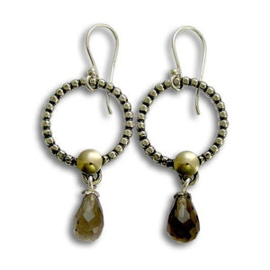 Dangle Silver Gold Smoky Quartz Drop Earrings