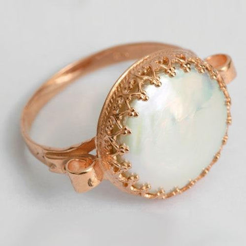 Princess gold crown ring, Solid Rose Gold ring, pearl Ring, engagement ring, 14k rose gold ring, unique engagement ring - Dejav RG1172