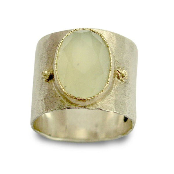 Wide ring, Sterling silver ring, Jade ring, silver gold ring, cocktail ring, statement ring, two tone ring, hammered ring - Explore R1026P