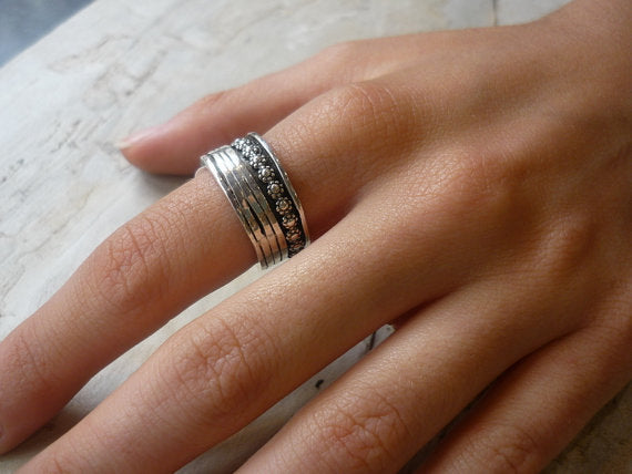 Spinner ring, Sterling silver band, wedding band, floral band, eternity ring, wide band, meditation ring - You'll be in my heart R1738A