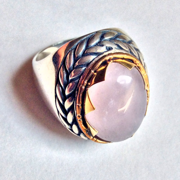 Rose quartz ring, Bohemian ring, cocktail ring, gypsy ring, silver gold ring, gemstone ring, large stone ring, oval ring - So in love R2205