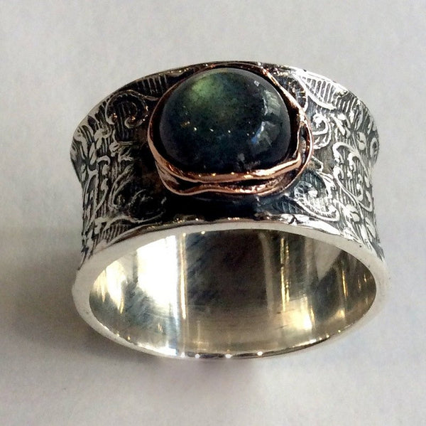 Labradorite wide silver band