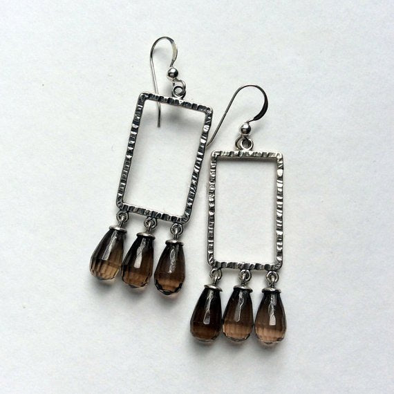 Garnet earrings, Silver gold earrings, rectangle earrings, chandelier earrings, dangle earrings, bohemian jewelry - Revolving doors E2160