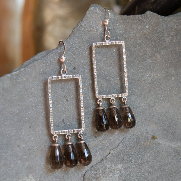 Smoky quartz earrings, Sterling silver earrings, rectangle earrings, long earrings, dangle earrings, bohemian jewelry - Make it real E8010