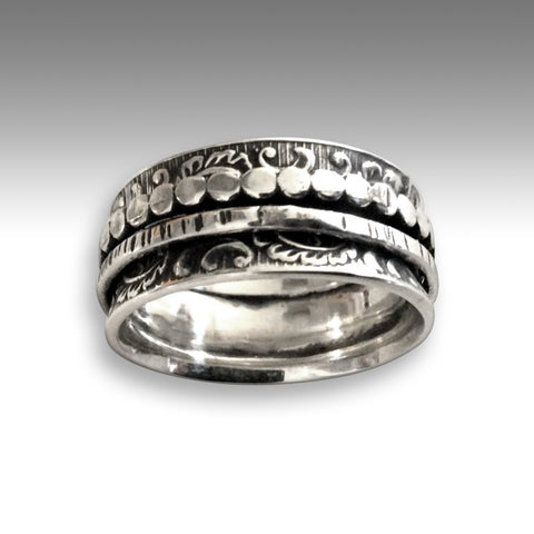 Stacking bands, Wedding band, sterling silver ring, silver spinners ring,  filigree ring, oxidized ring, unisex band - Our spirit R2189