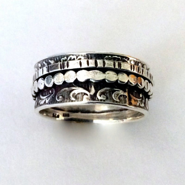 Stacking bands, Wedding band, sterling silver ring, silver spinners ring,  filigree ring, oxidized ring, unisex band - Our spirit R2189