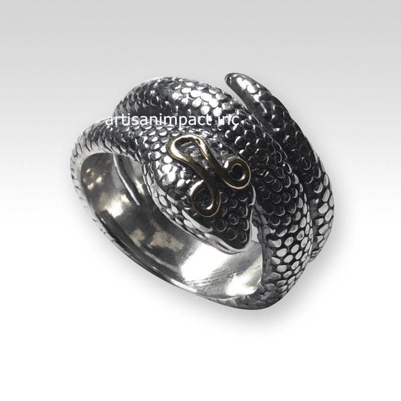 Snake Ring, gypsy ring, coiled snake ring, gold silver band, hippie ring, two tone snake ring, boho ring, gypsy ring - Tempter 2 - R2240