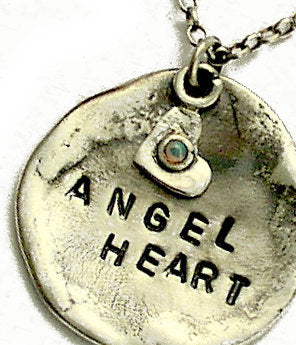 Personalized Necklace, hand stamped necklace, sterling silver pendant, promise necklace with a heart  charm - VALENTINES - Angel heart N4484