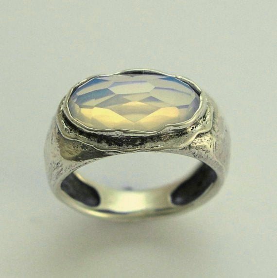 Sterling Silver Ring, clear quartz ring, oxidized silver ring, statement ring, cocktail ring, clear gemstone ring - White Sunset. R1478X-1