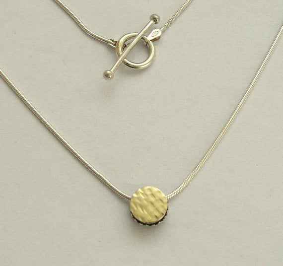 Yellow gold silver necklace, small pendant necklace, stacking necklace, sterling silver necklace, mixed metal necklace - Gold Slide N0432
