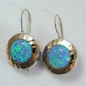 Opal Two toned hammered silver rose gold earrings - Blue fields forever E7717