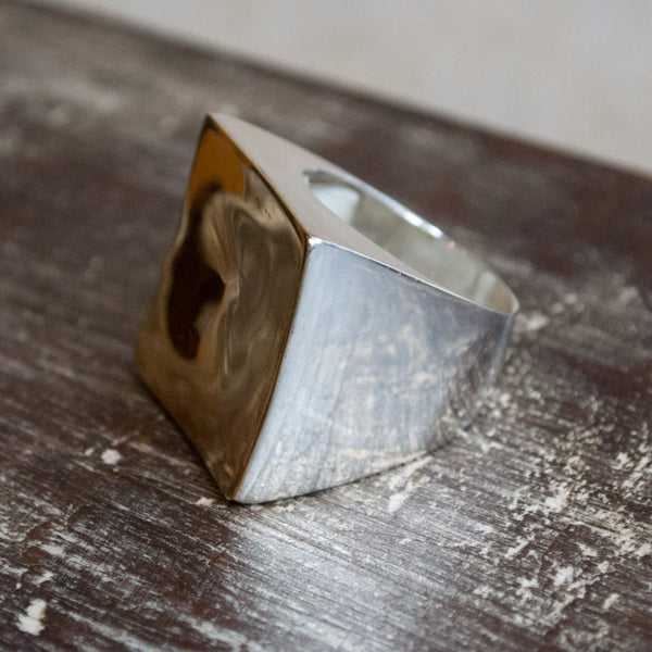 Square ring, Twotone Ring, Statement Ring, silver gold Ring, Bohemian Ring, Chunky Ring, modern jewelry, Large ring - Geometric - R2263G