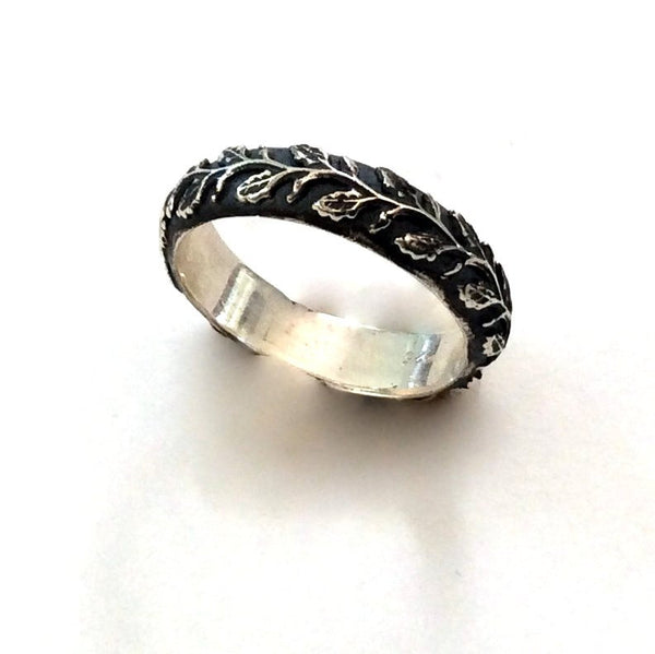Sterling silver vine ring, textured ring, Mens and Womens ring, unisex band, botanical band, wedding band, leaves ring - Waves of love R2152