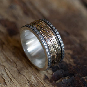 Wedding ring, wedding band, Sterling silver ring, silver gold ring, unisex ring, unisex band, spinner Ring, meditation ring - Crush R2076