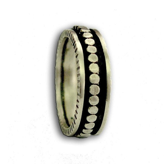 Spinner ring, Two Tones band, Spinner Band, silver gold ring, oxidised ring, gold spinner ring, thin ring, unisex band - Happiness R1356
