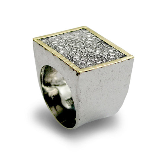 Cocktail ring, woodland ring, filigree ring, Sterling silver ring, silver gold ring, big square ring, statement ring - Revolving doors R1626