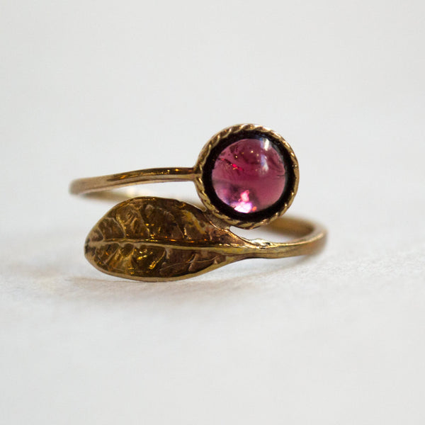 Garnet ring, Thin ring, leaf ring, bronze ring, hippie ring, gemstone ring, stacking ring, delicate ring - Gone with the wind RC2062