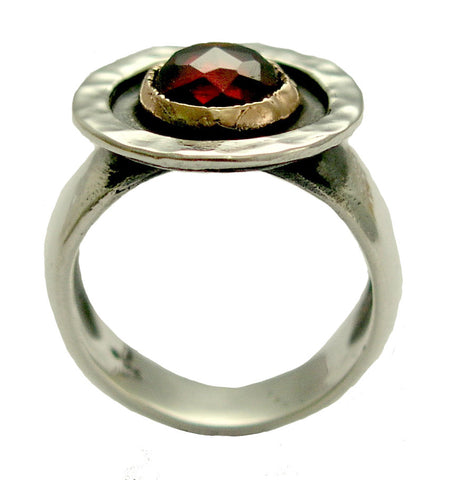 Red garnet stone ring, two tone ring, statement ring, sterling silver ring, gemstone ring, silver and yellow gold ring - Indian summer R1420