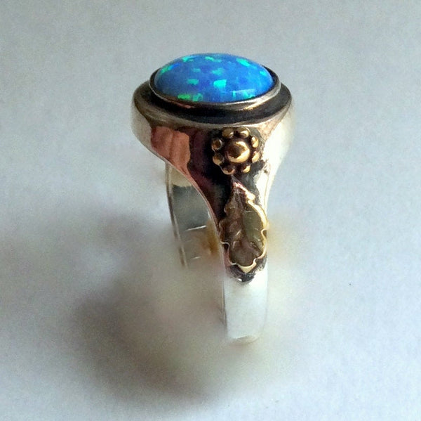 Opal Silver engagement mixed metals ring - Mysterious Ways R2213