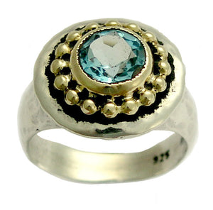 Blue topaz ring, engagment ring, wedding ring, silver gold ring, princess crown ring, two tones ring, blue gemstone ring - Magic act R1439C