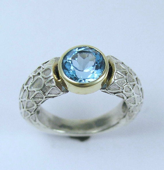 Blue Topaz silver gold ring
