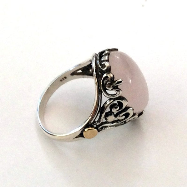 Cocktail Ring, sterling silver ring, silver gold ring, rose quartz ring, statement ring, gemstone ring, bohemian jewelry  - Our Love R2161