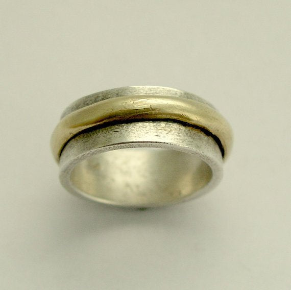 Mens band, Two Tone Spinner band, Silver gold band, spinner ring, simple band, rustic ring, unisex ring, wedding band - Zero hour R1284