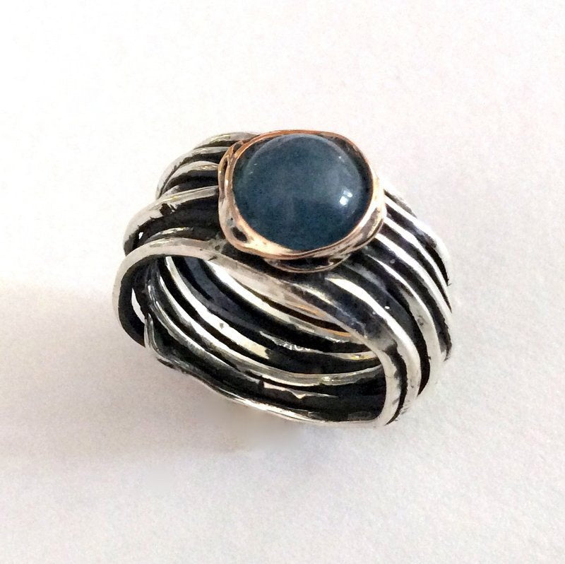 Aquamarine silver gold ring