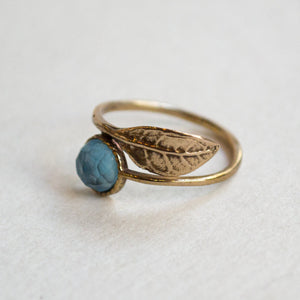 Thin ring, leaf ring, blue quartz ring, bronze ring, botanical ring, gemstone ring, stacking ring, delicate ring - Gone with the wind RC2062