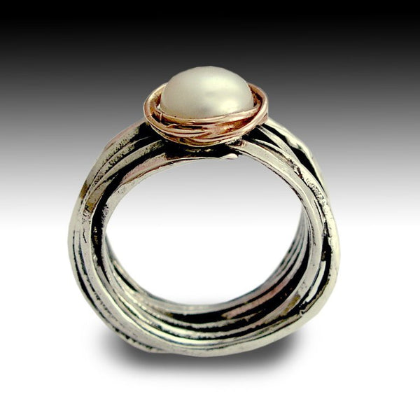 wire wrap silver gold pearl ring