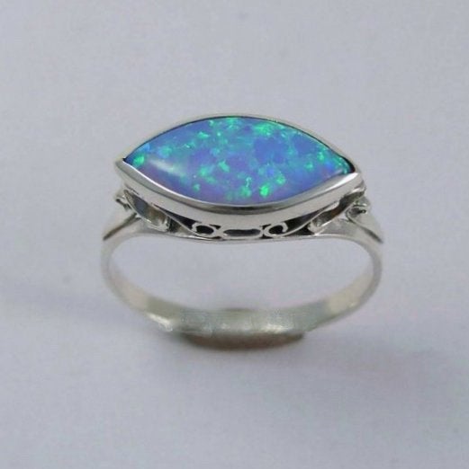 Sterling Silver Blue opal ornate ring - My obsession R1215-1