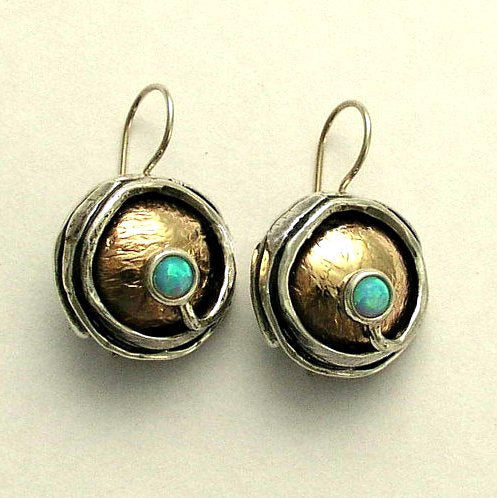 Silver Gold Earrings, two-tone earrings, hammered gold earrings, Dangle earrings, drop earrings, classy earring - Walking in circles. E7897G