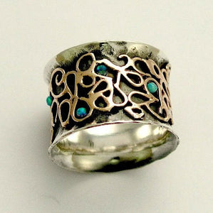 silver gold Opals ring