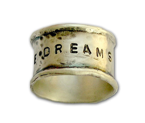 Sterling Silver wide Band, promise personalized ring, valentines ring - Dreams come True R1571A