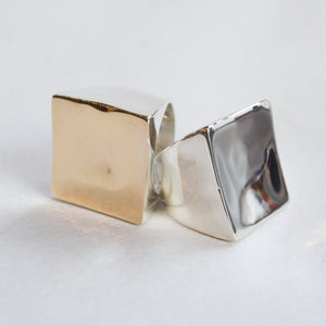 Square twotone ring, geometric ring, Boho jewelry, Large silver ring, Statement Ring, silver gold Ring, Bohemian Ring - Geometric R2263G