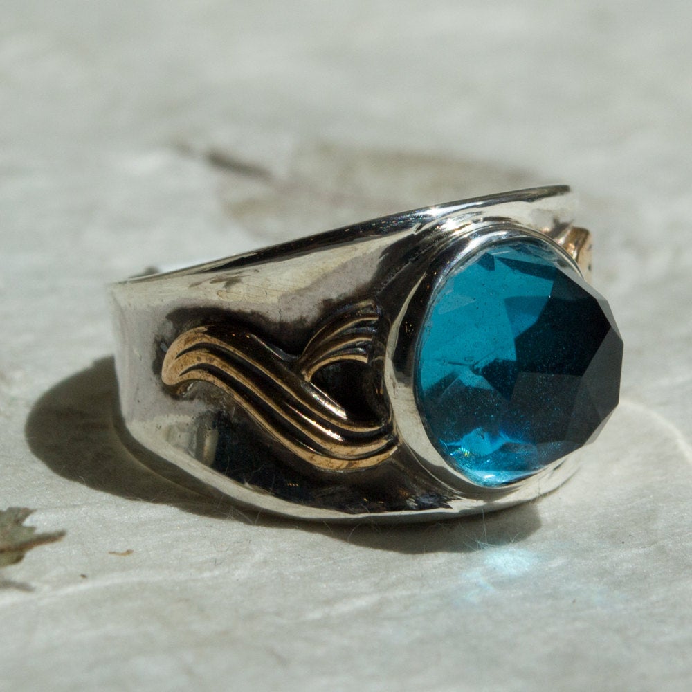 London blue topaz Ring, stone ring, two tone ring, hippie ring, gypsy ring, boho ring, Silver ring, engagement ring - I will follow R2210