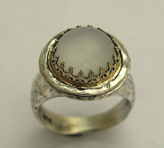 Gold crown ring, silver gold ring, Victorian ring, quartz ring, gemstone ring, statement ring, cocktail ring, boho ring - Glamour R1424C
