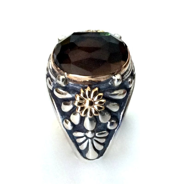 Smoky quartz ring, gemstone ring, brown stone ring, silver gold ring, floral ring, statement ring, cocktail ring - Mystic night R2172