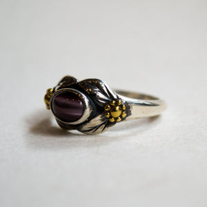 Gold Silver purple Cat eye gemstone leaves ring - Wonder R2185-1