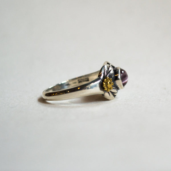 Gold Silver purple Cat eye gemstone leaves ring - Wonder R2185-1