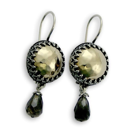 Smoky quartz earrings, Dangle gemstone earrings,Silver gold earrings, Sterling silver earrings, crown earrings - The case for lace E0754G