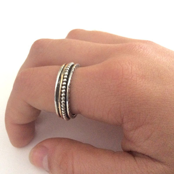 Gold silver mans band, spinners ring, stacking band, twotone ring, gypsy ring, unique wedding band, unisex wedding ring - Enchanting R2188