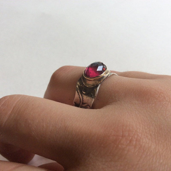 Ruby ring, Sterling silver band, Vine ring, gold silver ring, unique ring, Boho jewelry, engagement ring, gemstone ring - So calm R2111-1