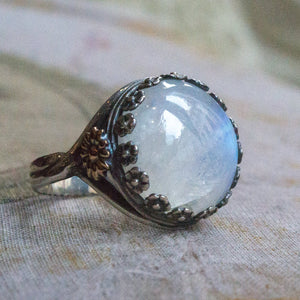 Moonstone ring, two tone ring, Silver Engagement ring, stone ring, gypsy ring, rainbow moonstone ring, boho ring, hippie - To the moon R2123