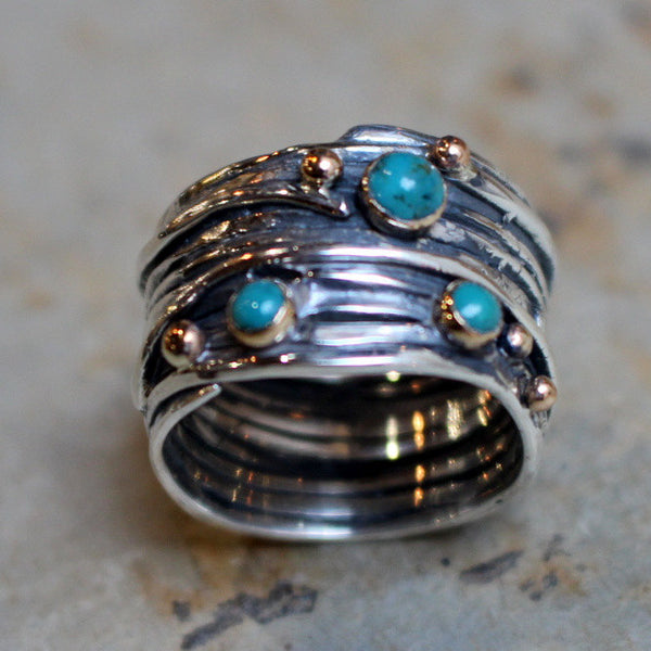 Gypsy ring, mothers ring,  silver gold ring, birthstones ring, boho ring, hippie ring, silver wrap ring, two tone ring -  Soft swirls R2064