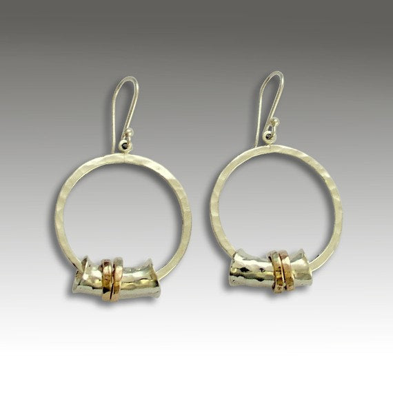 Sterling Silver Earrings, Gold Spinner Earrings, Circle Earrings, Round Silver Earrings, Hammered Earrings, Filigree - Deep in love E2180