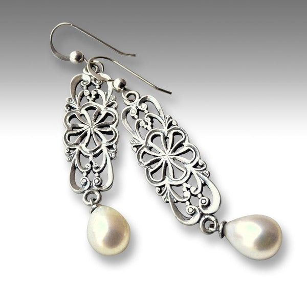 Sterling silver earrings, drop garnet earrings, boho earrings, filigree earrings, gypsy earrings, hippie earrings - In your arms - E8030