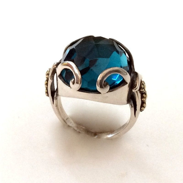 Blue London topaz Silver Gold statement cocktail ring
