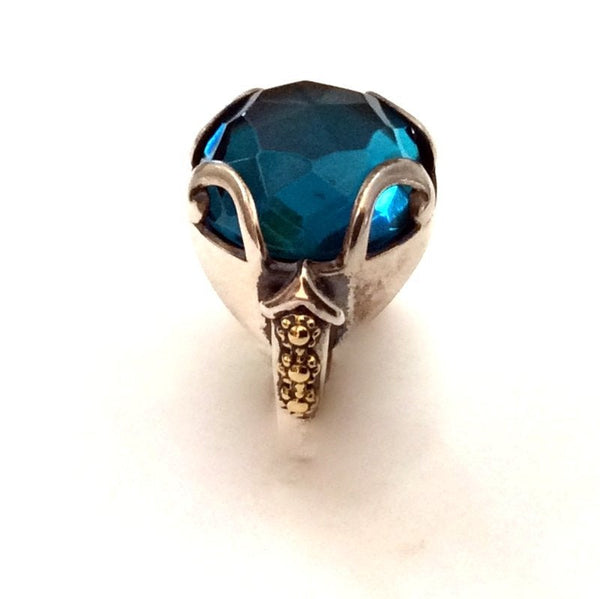London topaz Silver Gold cocktail ring